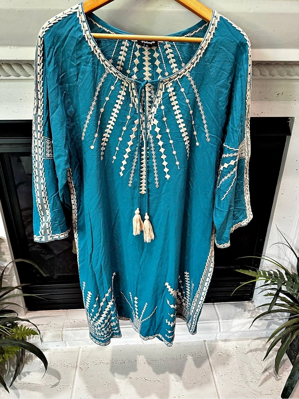 Tolani Embroidered Rayon Dress in Blue & Gold Size XL